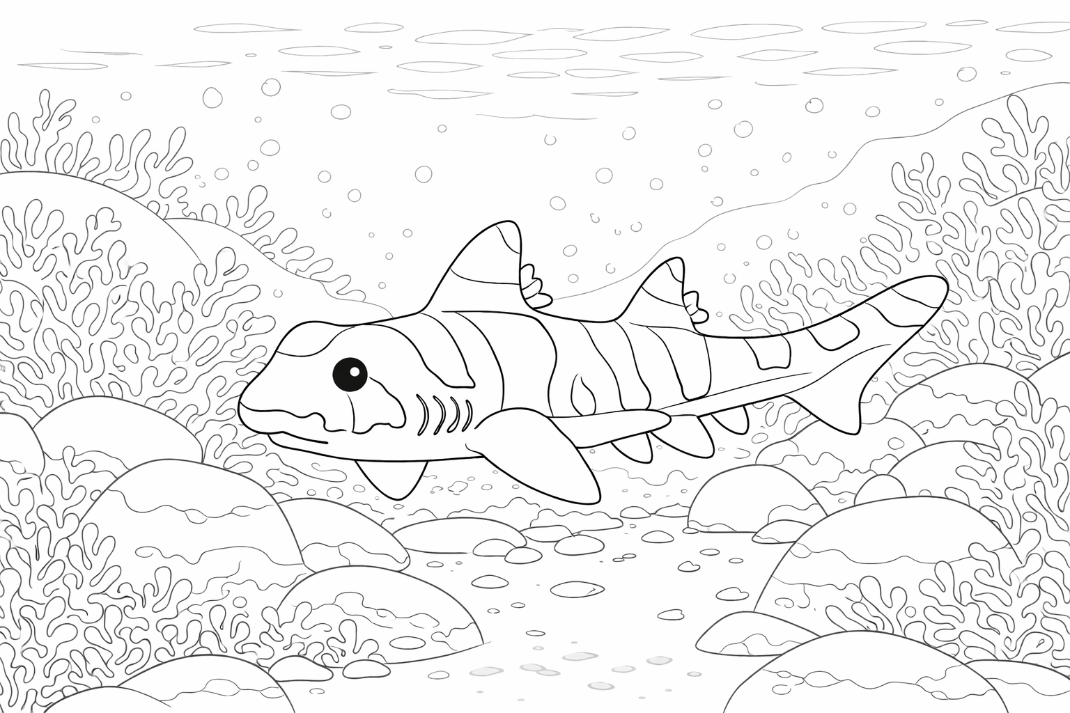 サメ塗り絵(無料)|ホホジロザメやハンマーヘッドなど人気サメのイラストをダウンロード