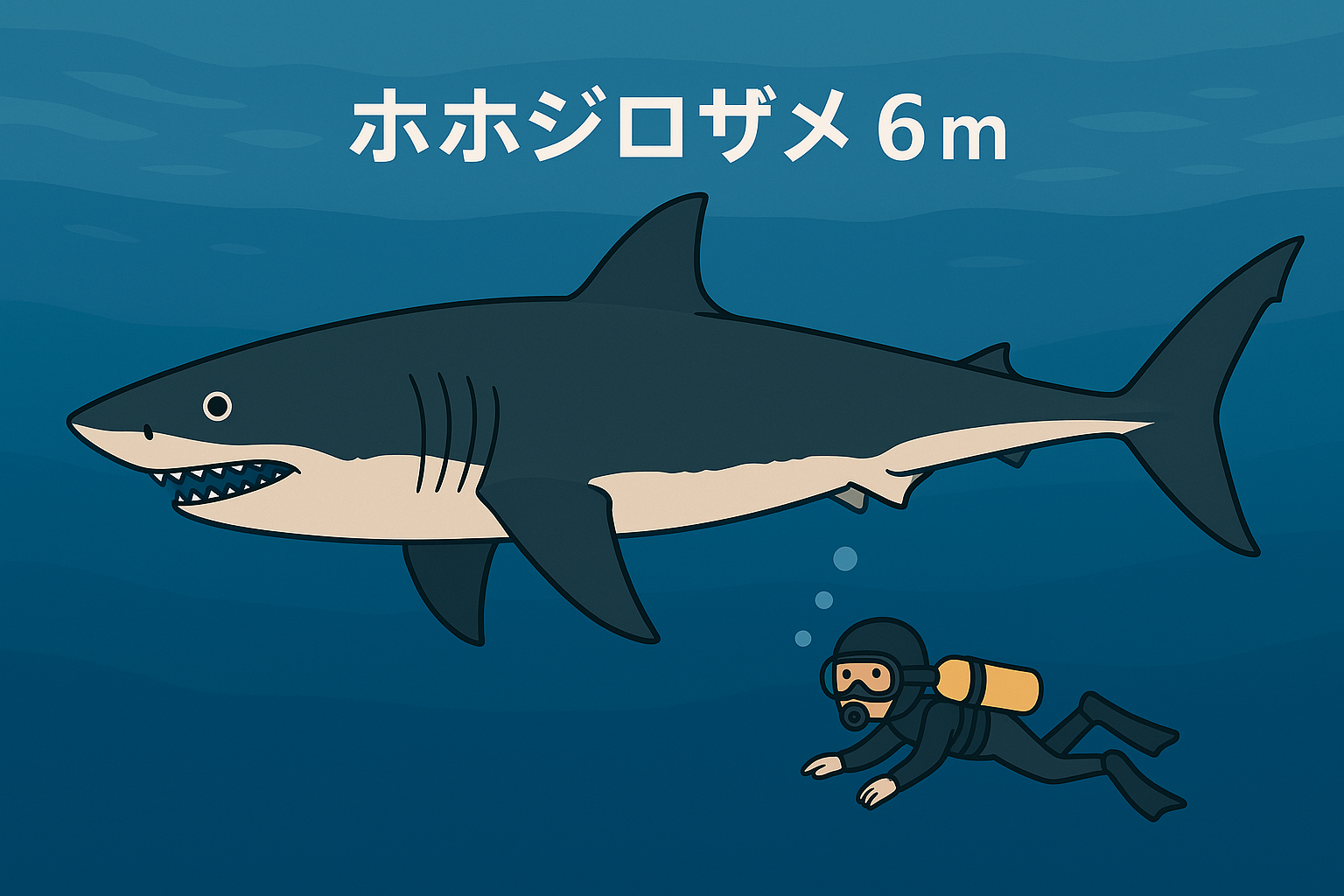 ホホジロザメと人間の大きさ比較