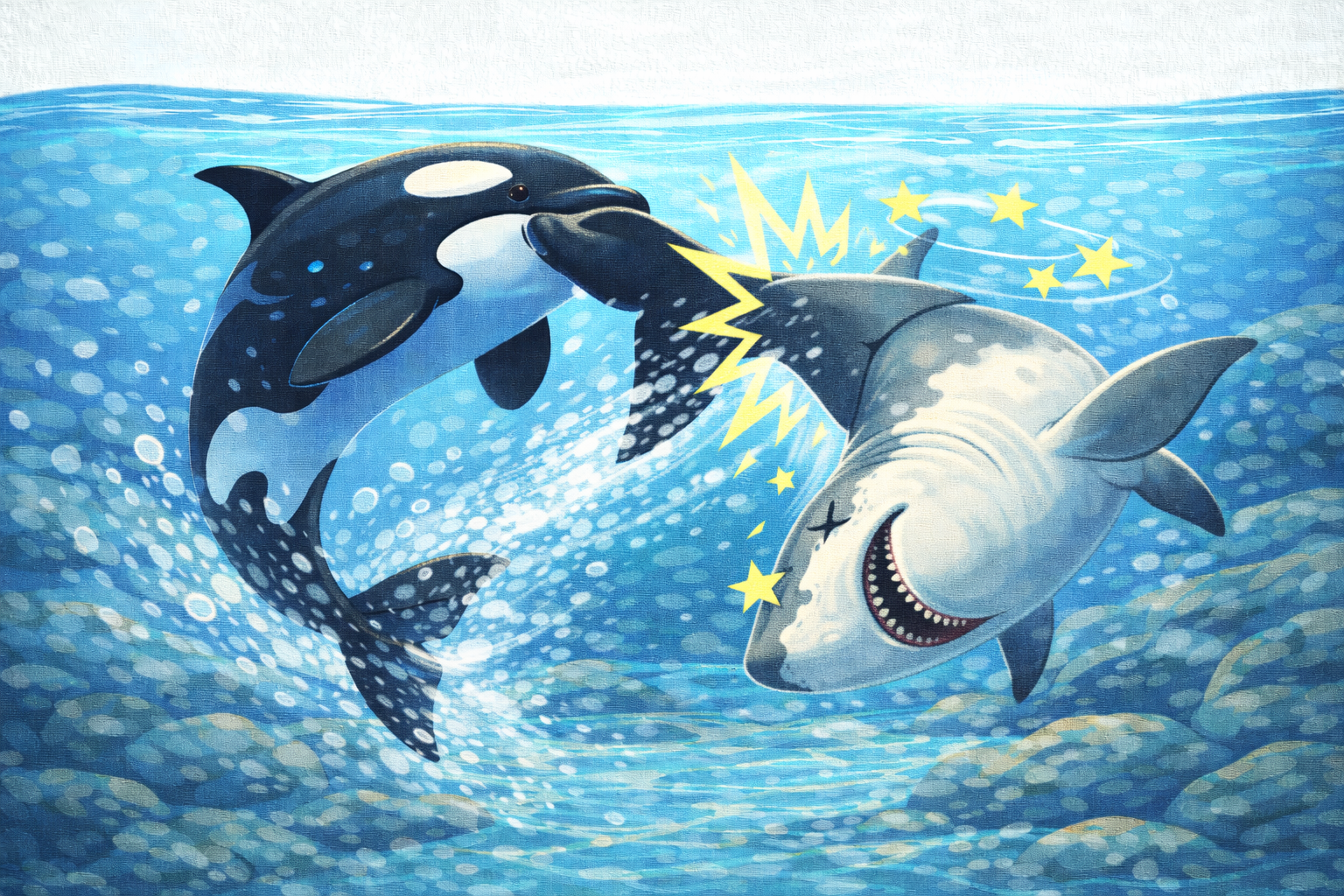 サメを狙うシャチの群れ