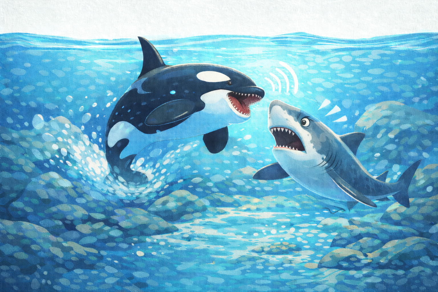 サメを狙うシャチの群れ