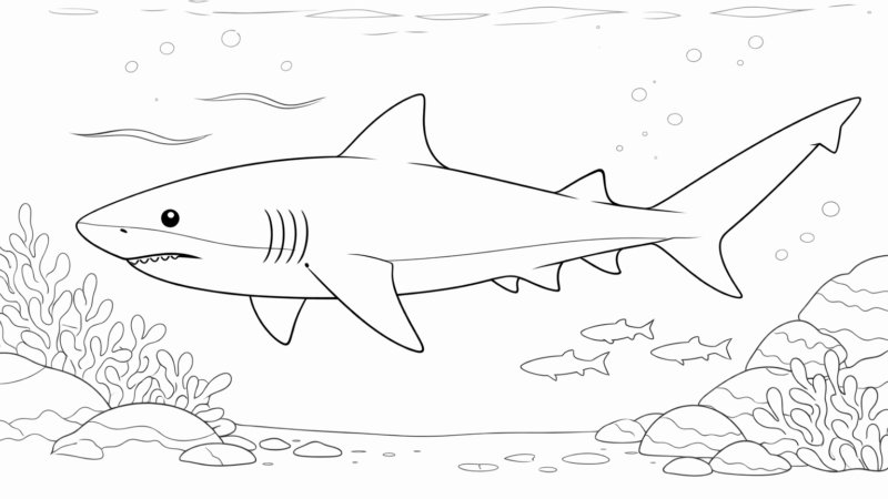 オオメジロザメの塗り絵｜無料ダウンロード