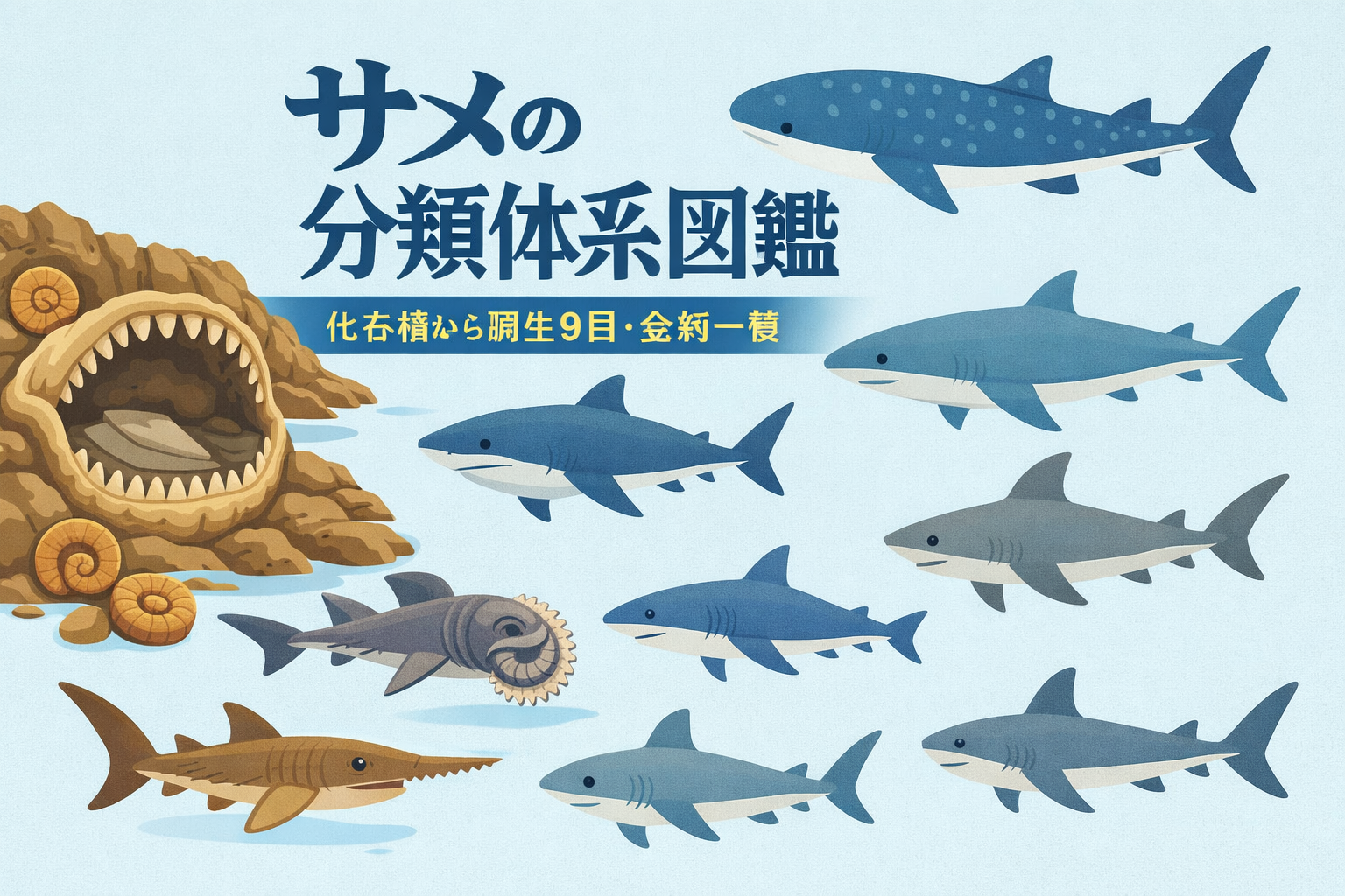 サメの分類体系図鑑：化石種から現生9目・全科一覧