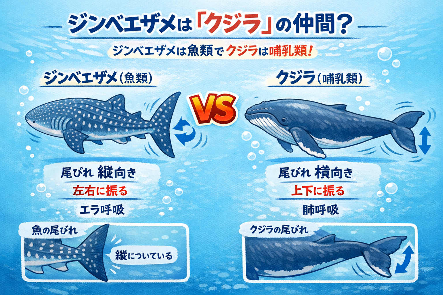 ジンベエザメとクジラの比較