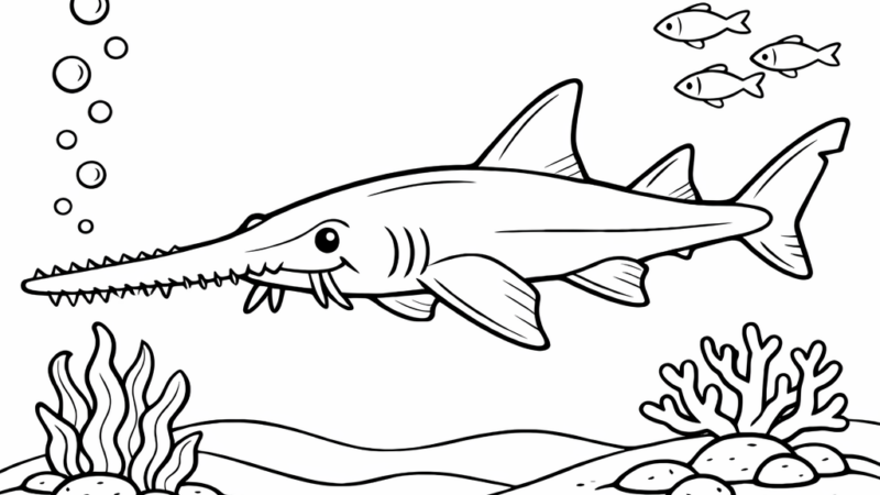 ノコギリザメの塗り絵｜無料ダウンロード